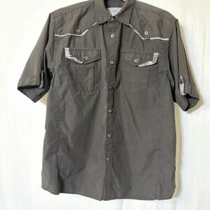 Men's XLarge MO7‎ Gray Button Up Short Sleeve Shirt With Shirt Pocket Grunge